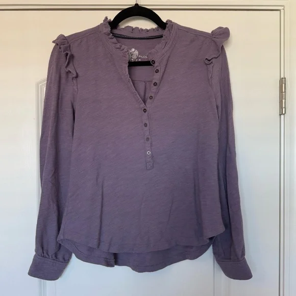 Anthropologie Pilcro Lilac Purple Ruffle Thermal Henley, size XS, EUC! - Picture 3 of 7